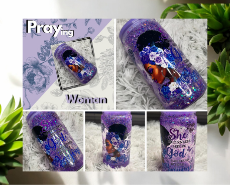 Praying Woman Snow globe Libby Cup w/Straw (RTS) Ready to Ship